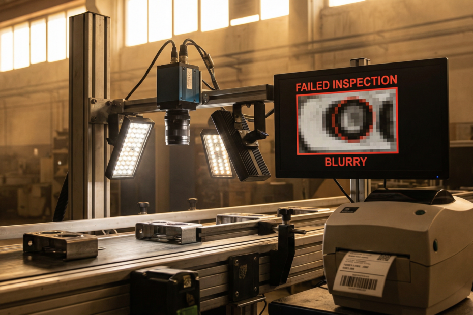 Industrial vision AI camera and lighting setup on production line - common failure points in pilot deployments